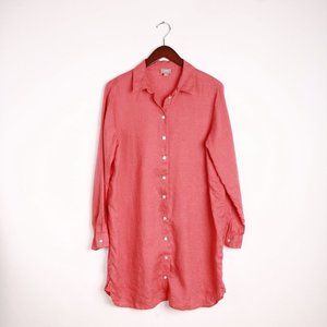 J. Jill Coral Linen Button Down Tunic Top or Mini Dress EUC